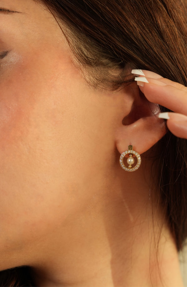 Mother's love diamond earring -pearl